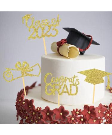 JINGLING Graduation Cake Lids Cupcake Toppers with Graduation Pack of 24 - Glitter Class of 2023 Graduation Cupcake Toppers Diploma Grade Caps Cake Toppers Picks for Graduation Gold - Buy Online on GoSupps.com