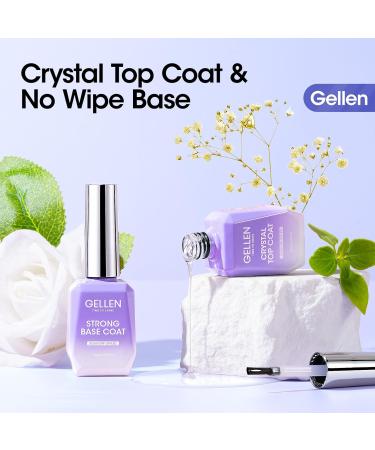 Gellen Gel Base and Top Coat - 18ml Crystal Top Coat Nail Polish Anti-Scratch No Sanding Soak Off UV Light Cured Super Glossy Gel Polish for Salon Use - International Shipping Available - Buy Online on GoSupps.com