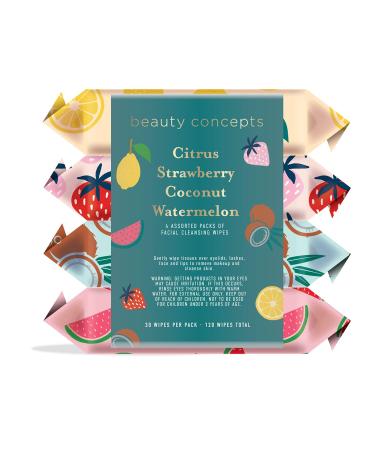 Facial Cleansing Wipes 4 Pack - Citrus, Strawberry, Coconut & Watermelon | Gentle Makeup Remover | 120 Towelettes by Beauty Concepts - Buy Online on GoSupps.com