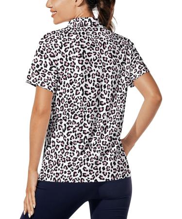 Hispotim Women's Short Sleeve Leopard Print Golf Polo Shirt - Quick Dry Lightweight Workout Top - Buy Online on GoSupps.com
