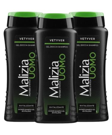 Malizia Malizia Parfum d'Intesa Vetyver 2-in-1 Aloe Vera Shower Gel Shampoo 250 ml - Revitalizing Revitalizing Cleansing Body and Hair - Daily Use (3 Units)