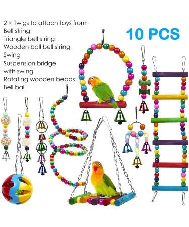 10-Piece Colorful Bird Toy Set for Parrots - Swings Chops Hanging Bells for Budgies Finch and Cockatiels - Buy Online on GoSupps.com