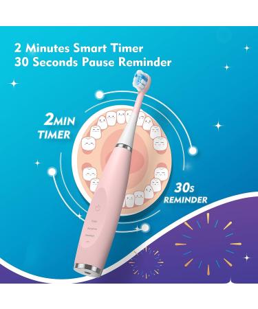 FUMEIKANG Kids Sonic Electric Toothbrush - Rechargeable Smart Timer Power Toothbrush for Boys and Girls - Pink Ages 3-12 - Buy Online on GoSupps.com