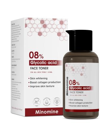 Minomine 8% Glycolic Acid Toner | Skin Whitening Boost Collagen Production Improve Skin Texture | Face Underarms Body & Scalp | for Unisex 6.76 Fl.oz