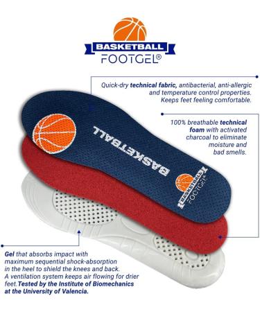 FOOTGEL Basketball Insole | Pain Relief & Odor Control | Vegan, Medical Certified | Size L (Men 9-12.5 / Women 10.5-13) - Buy Online on GoSupps.com