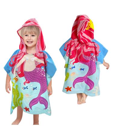 Supgomax hood bathing poncho child poncho towel baby hoods beach towels cartoon absorbent children beach towel child bath towel with hood for beach swimming shower mermaid