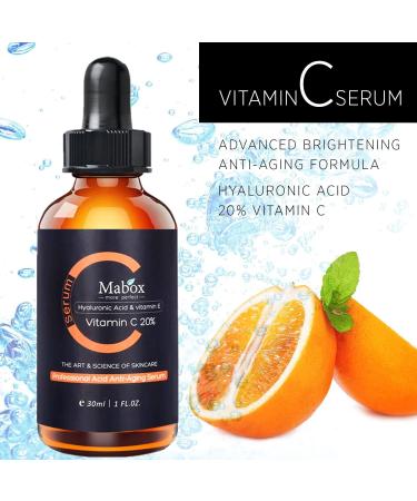Mabox Vitamin C Serum with Hyaluronic Acid & Vitamin E - Organic Hydrating Serum for Dark Spots - 30ml - Buy Online on GoSupps.com