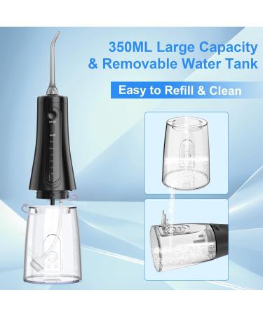 Water Flosser Cordless Rechargeable - 350ML Tank, 5 Modes, 8 Jet Tips - Dental Oral Irrigator for Teeth Cleaning - IPX7 Waterproof - Home & Travel - Black - Buy Online on GoSupps.com