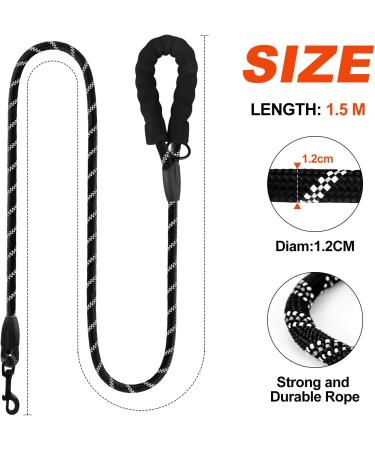 Reflective Rope Dog Lead 1.5m with Padded Handle for Medium to Large Dogs - Black - Buy Online on GoSupps.com