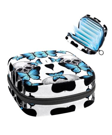 GIAPB Period Bag Sanitary Napkin Storage Bag Period Pouch Travel Makeup Bag Butterfly and Skulls Color2193