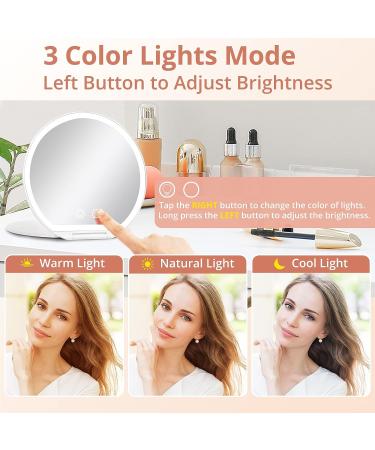 Fabuday Rechargeable Travel Makeup Mirror with Lights - Foldable & Lighted Cosmetic Mirror - 3 Color Lighting & Adjustable Brightness LEDs - Includes Bag - Buy Online on GoSupps.com