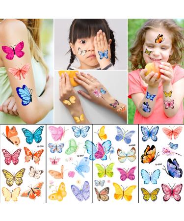 100 Colorful Waterproof Butterfly Temporary Tattoos - Watercolor Flower & Butterfly Stickers for Women, Kids - Body & Face Decoration, Party Favor - Buy Online on GoSupps.com