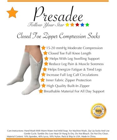 Presadee Compression Socks Closed Toe Grey 15-20mmHg - Zipper Calf Circulation Leg Sock SM | Boost Legs & Comfort - Buy Online on GoSupps.com