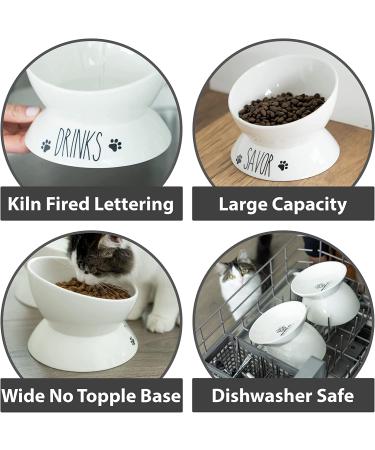 Purrfect Pet Elevated Cat Food Bowl Set - Porcelain Raised Bowls for Food and Water - Small Pet Dog Bowl Included - Wide Tilted Design for Easy Feeding & Drinking - Buy Online on GoSupps.com