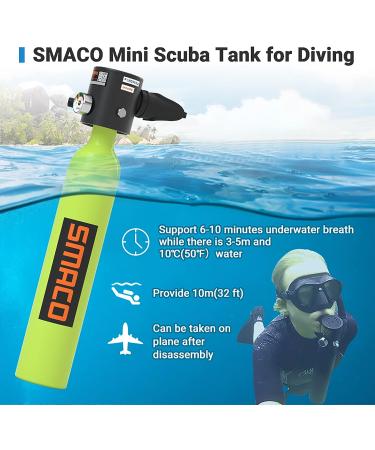 SMACO S300+ Portable Mini Dive Cylinder | 5-12 Minutes Capacity | Corrosion Resistant | Constant Pressure Valve | Refillable Pony Bottle - B-green - Buy Online on GoSupps.com