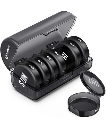 AUVON Black Weekly Pill Organizer for Big Pills Large Pill Box 7 Day with Dual Protection for Travel Small Slot Pill Case for Purse Pocket Easy-use to Hold Medications Vitamins Fish Oils