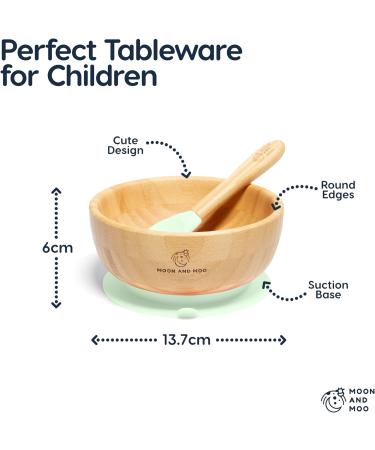 Moon and Moo Bamboo Suction Bowl and Spoon Set for Kids - Non-Toxic, Plastic-Free, Stay Put - Baby Weaning Set in Green - Buy Online on GoSupps.com
