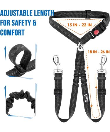 SlowTon Double Dog Seat Belt - Dual Pet Car Headrest Safety Restraint for 2 Medium/Large Dogs - No Tangle Leash Splitter - Adjustable Elastic Bungee - Black - Buy Online on GoSupps.com