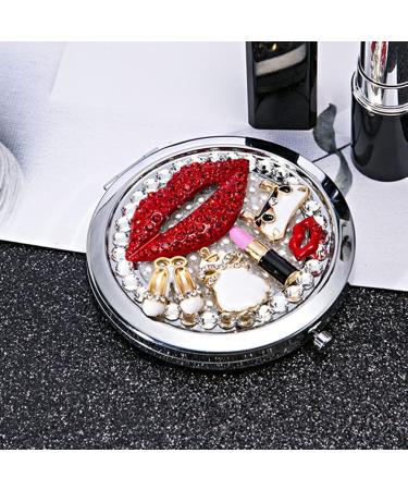 Beaupretty Round Compact Mirror with Rhinestone Red Lips and High Heels Design - Portable Mini Makeup Mirror for Women and Girls - Buy Online on GoSupps.com