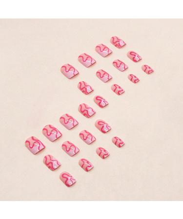 Short False Nails Pink - Glue On Nails Curve Design Pink Press On Nails Cute Stick On Nails Square Fake Nails Artificial Full Stick On Nails Rowces - Buy Online on GoSupps.com