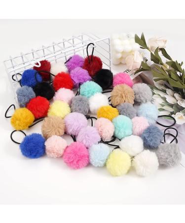 Qearl 40 Pieces Pom Ball Elastic Hair Ties - Fluffy Ponytail Holders for Women, Girls, Kids - Hair Accessories - Buy Online on GoSupps.com