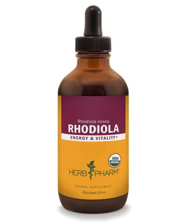 Herb Pharm Certified Organic Rhodiola Root Extract for Energy, Endurance and Stamina, Organic Cane Alcohol, 4 Ounce 4 Fl Oz (Pack of 1) Organic Cane Alcohol