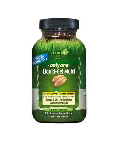 Irwin Naturals Only One Liquid-Gel Multi - No Iron Daily Essential Vitamins Minerals Antioxidants Omega-3 & Green Super Foods - 60 Liquid Softgels