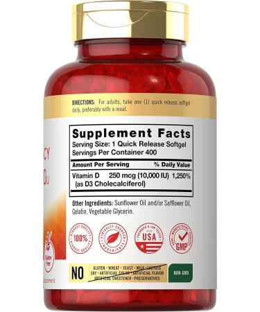 Carlyle Max Potency Vitamin D 10000 IU - 400 Softgels | Boost Immunity & Bone Health - Buy Online on GoSupps.com