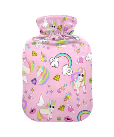 Heat bottle with reference 1 l of hard-wearing warm-up bag for hand feet shoulder and neck pain cramps heating press and heat therapy pattern of pink unicorns rainbow tubes stars_10