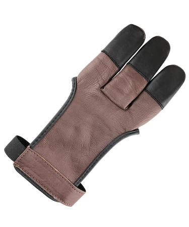 longbowmaker Traditional Shooting Gloves 3 Finger Leather Archery Gloves Finger Protection AG31 L Brown