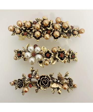 3PCS Retro Hair Barrettes Elegant Hair Clips for Women Rhinestone Vintage Hair Barrettes Flower Hair Pins for Women Ladies Headwear Styling Tools Hair Accessories