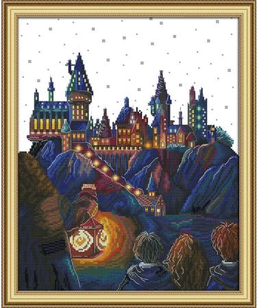 Stamped Cross Stitch Kits 14Count 13.6x16.8 inch DIY Needle Work for Home Decor Magic Castle F973