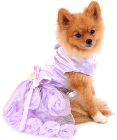 Luxury Summer Dress for Small Dogs & Cats - Paidful Rose Lace Tutu Party Dress for Chihuahua - Purple Bowknot Wedding & Birthday Outfit - Buy Online on GoSupps.com