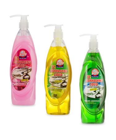 Well Done by St. Moritz Premium Dishwashing Liquid 28oz Pack of 3 with Pump Dispenser Yellow Citrus Original Green and Pink