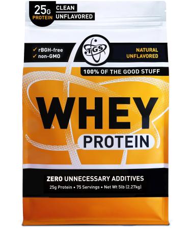 TGS 100% Whey Protein Powder Unflavored, Unsweetened, Keto Friendly - 5lb - All Natural, Low Carb, Low Calorie, No Soy, Made in USA 5 Pound (Pack of 1)