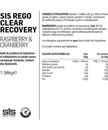 Science in Sport Rego Clear Isolate Powder 1.35 kg Raspberry & Lingonberry - Recovery Drink Powder with Carbohydrates Proteins and Vitamins For Effective Workout - Buy Online on GoSupps.com