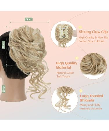 S-Noilite Claw Clip Messy Bun Hair Piece Updo Chignon Curly Wavy Scrunchies Synthetic Ponytail - Ash Brown & Bleach Blonde - Buy Online on GoSupps.com