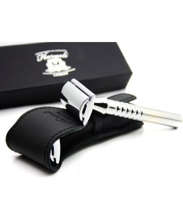 Double Edge Safety Razor with Leather Pouch - Premium Shaving Experience | International Shipping Available - Buy Online on GoSupps.com
