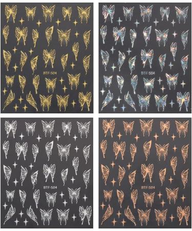 Bronzing Laser Butterfly Nail Stickers - 3D Metallic Butterfly Decals for Women (8pcs) - Buy Online on GoSupps.com