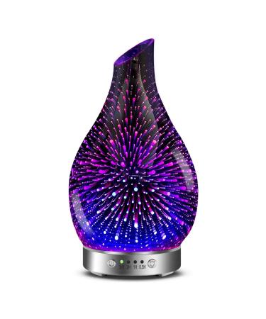 MAXWINER Essential Oil Diffuser Ultrasonic 3D Glass Aromatherapy Diffuser, Auto Shut-Off, Timer Setting, 7 Colors LED Lights Changing for Home, Office, Spa 120ml 3d Firework