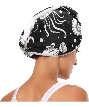 Jellyfish Snail Shell Starfish Hair Towel 2 Pack | Super Absorbent Quick Dry Hair Turbans for Women & Girls - Buy Online on GoSupps.com