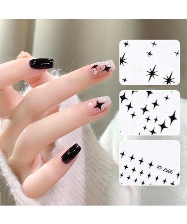 CHANGAR 6 Sheets Starlight Nail Stickers Black White Star Bow Heart Nail Decals Bowknot Nail Design Starlight Nail Supplies for Women Manicure Nail Decoration Accessories - Buy Online on GoSupps.com