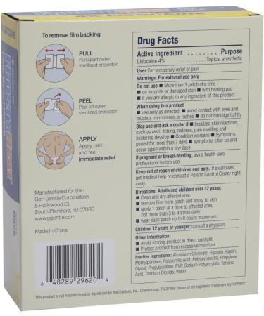 TenderGentle Four Percent Lidocaine Patches - 5 Back Pain Relief Patches with 4% Lidocaine for Aches Muscle and Joint Discomfort - 3.9" x 5.5" Back Shoulder and Neck Pain Patch - Buy Online on GoSupps.com