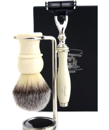 Men's Shaving Kit - 3 Edge Razor Synthetic Badger Hair Brush & Stand | Perfect Grooming Set for Men - Buy Online on GoSupps.com