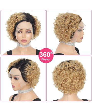 Ustylish Pixie Cut Blonde T27 Human Hair Wig | Short Curly T Part Wig for Black Women | Pre Plucked 13X4X1 Lace Front Wig - Buy Online on GoSupps.com