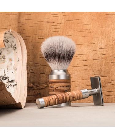 M HLE Rocca Shaving Set - Silvertip Fibre Brush & Safety Razor - Stainless Steel & Birch Bark - Vegan Friendly - Buy Online on GoSupps.com