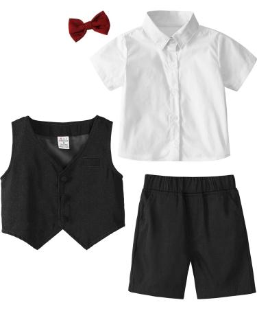 Mint Green Baby Boys Gentleman Suit Set | Shirt, Bowtie, Waistcoat & Shorts | Size 3-4 Years | Black - Buy Online on GoSupps.com