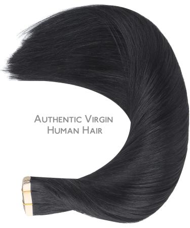 WENNALIFE 18 inch Jet Black Tape in Human Hair Extensions - 20pcs, 50g Remy Real Human Hair Coloured Extensions #1 Jet Black - Buy Online on GoSupps.com