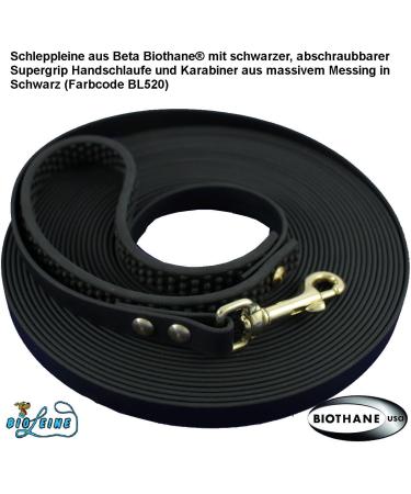 Biothane Drag Line 5m - Durable Dog Leash with Hand Loop & Brass Carabiner | Water-Repellent for Small & Large Dogs | 12mm Wide - Black - Buy Online on GoSupps.com