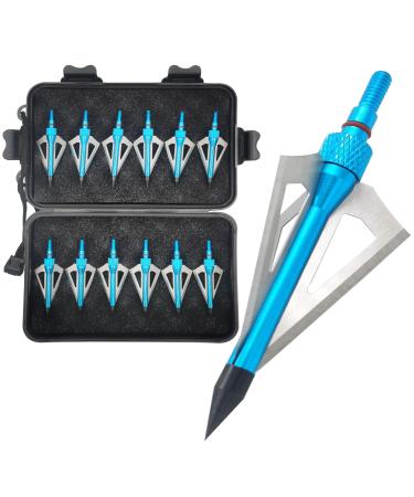 LeeMui Hunting Broadheads 12PK 100 Grains Screw-in Arrow Archery 3 Blades Hunting Heads Arrow Tips Compatible with Crossbow and Compound Bow + 1 PK Broadhead Storage Case Blue
